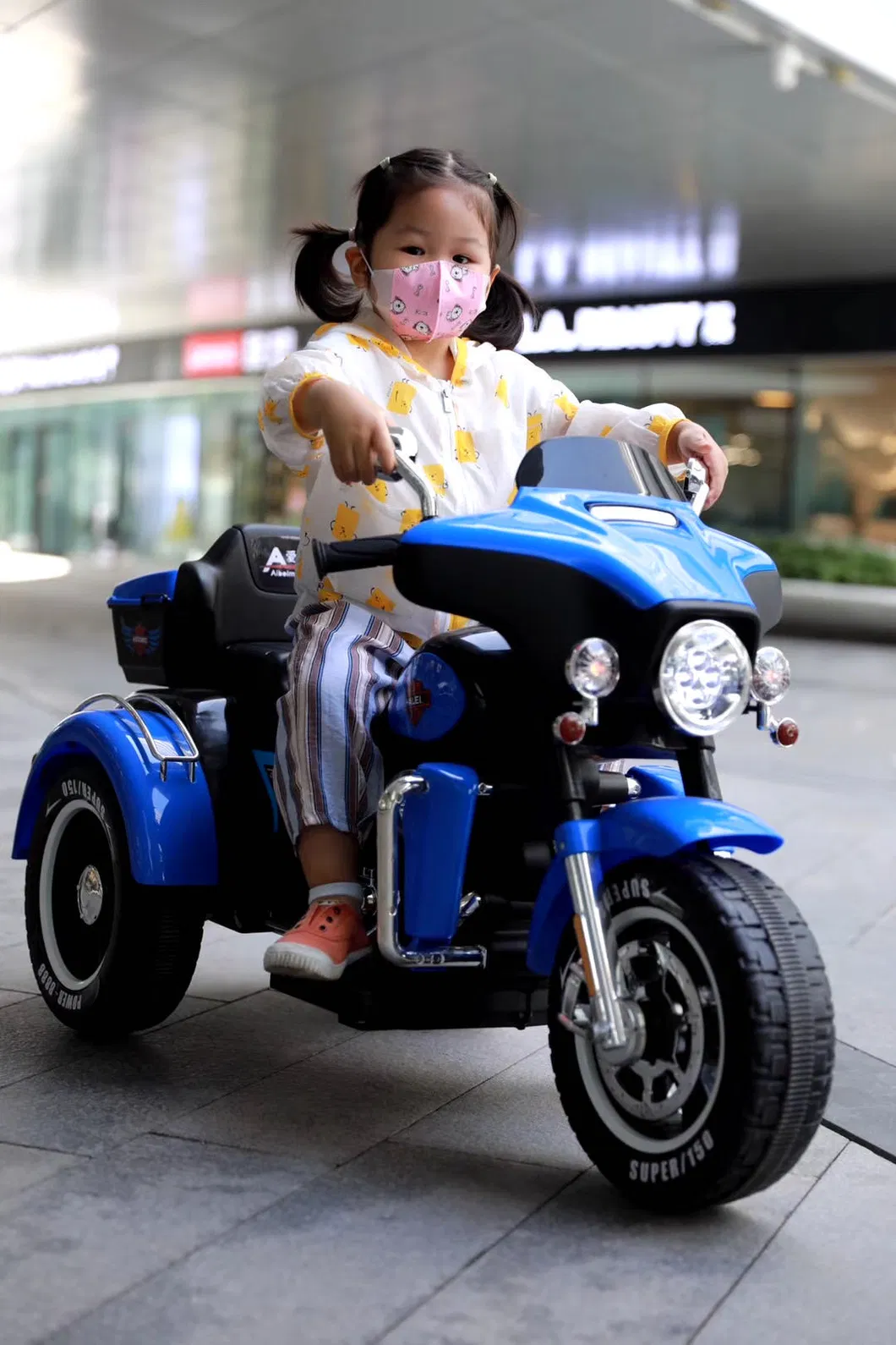 12V Children Ride on Motorcycle with Battery 3 Wheel Big Size Kids B/O Toy Car with Key