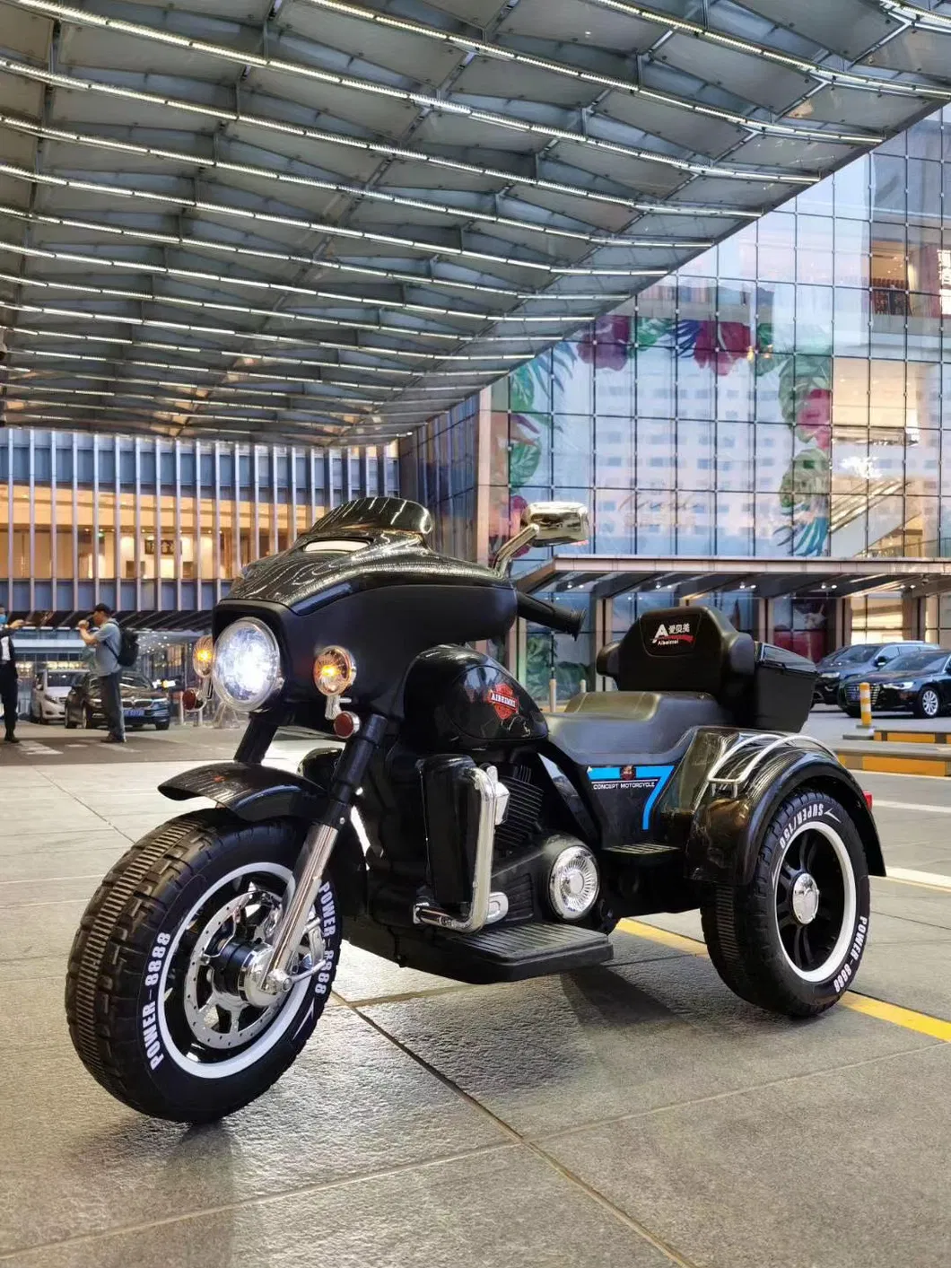 12V Children Ride on Motorcycle with Battery 3 Wheel Big Size Kids B/O Toy Car with Key