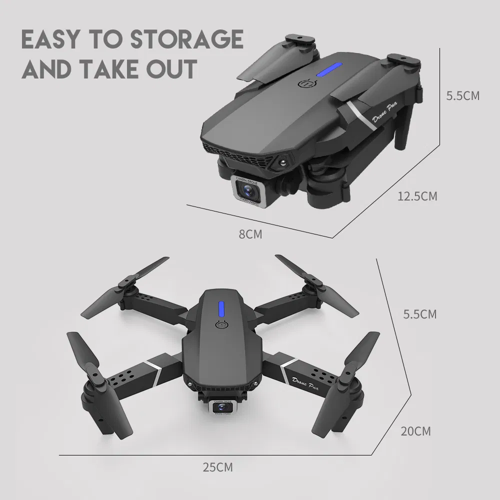 2.4G 4-Channel LED RC Quadcopter Remote Control Mini Drone for Kids with CE (E88-Black 1080P)