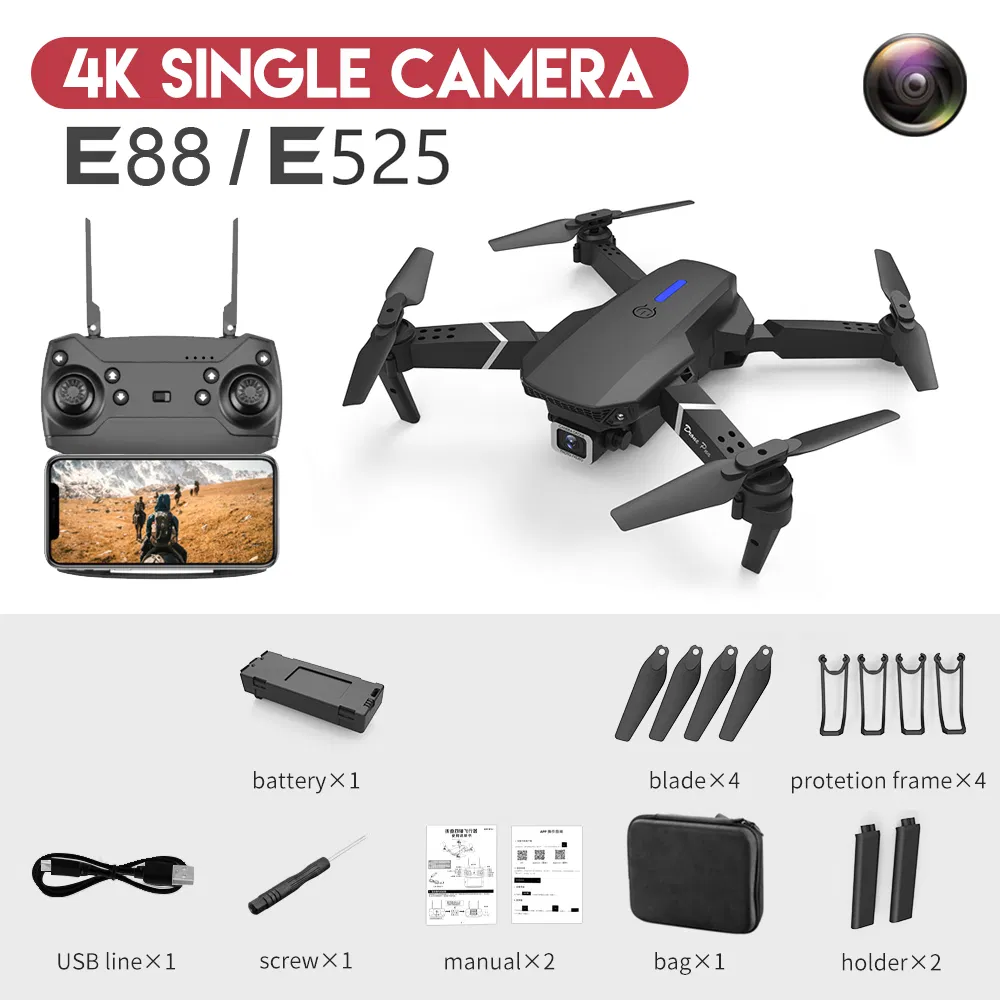 2.4G 4-Channel LED RC Quadcopter Remote Control Mini Drone for Kids with CE (E88-Black 4K)
