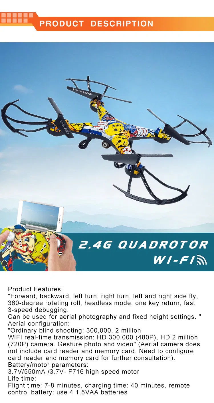 2.4GHz Helicopter Remote Control Airplane RC Model WiFi Real-Time Transmission 360 Degrees Rotate Racing Drone with Camera