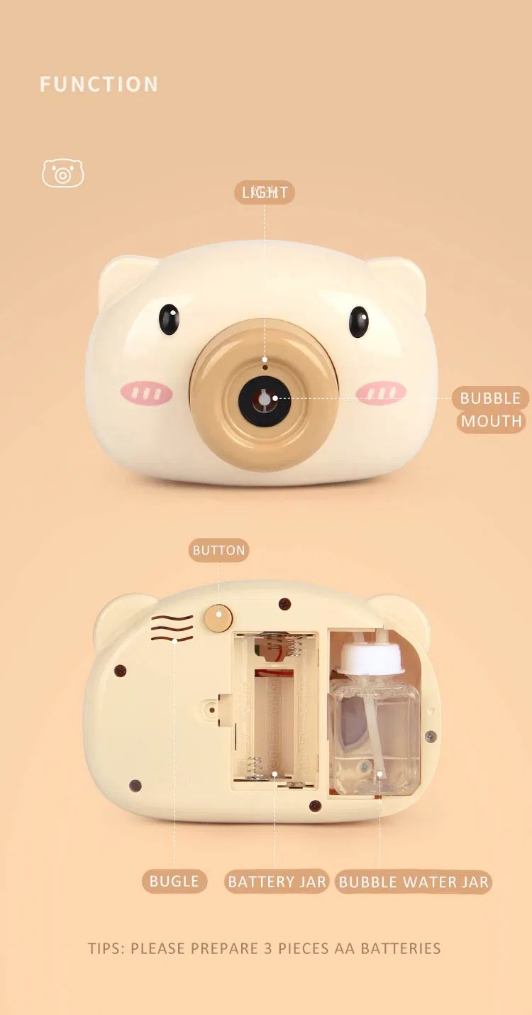 2020 Hot Selling Pink Pig Plastic Electric Kids Camera Soap Water Blowing Maker Machine Bubble Toys