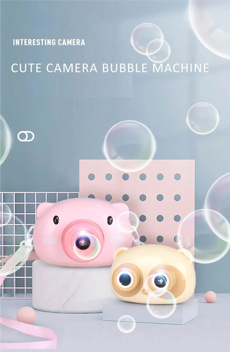 2020 Hot Selling Pink Pig Plastic Electric Kids Camera Soap Water Blowing Maker Machine Bubble Toys