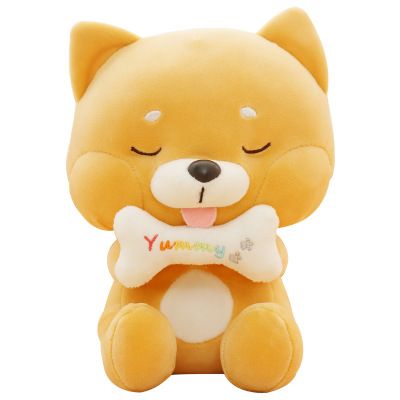 23cm Soft Stuffed Peluches Baby Toy Wearing Bones Plush Akita Dog