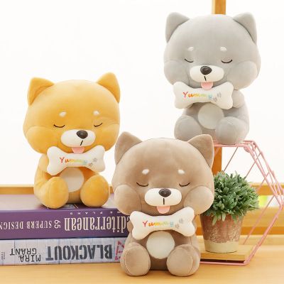 23cm Soft Stuffed Peluches Baby Toy Wearing Bones Plush Akita Dog