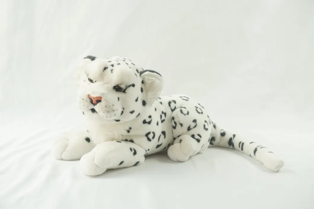 35cm New Lying White Leopard Products Soft Jungle Animal Plush Toy for Factory