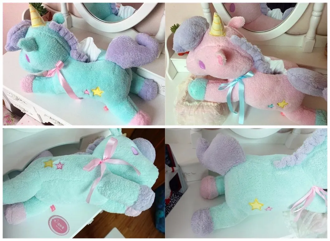 Ce Certificated Stuffed Unicorn Animal Lying Down Creative Tissue Box Toy Home Decoration Toy