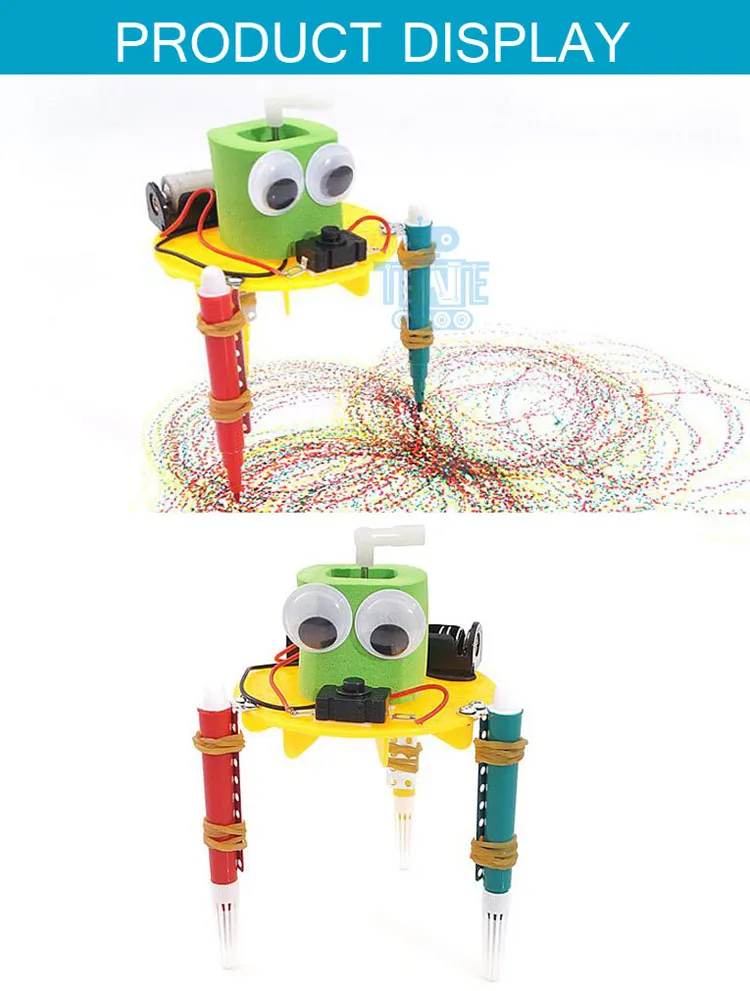 Children Creative 3 in 1 Doodling Graffiti Robot Electrical Auto Drawing Machine DIY Science Education Toy