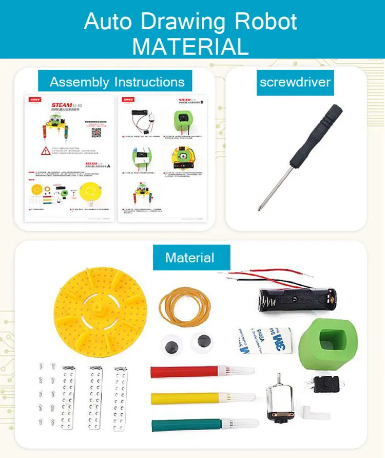 Children Creative 3 in 1 Doodling Graffiti Robot Electrical Auto Drawing Machine DIY Science Education Toy