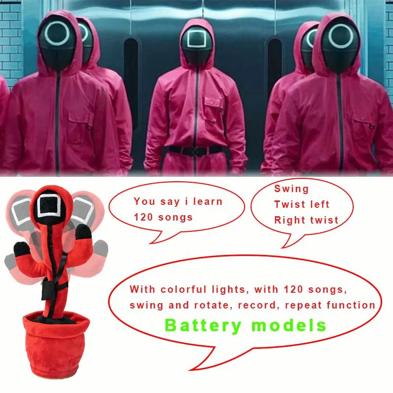 Children Educational Squid Game Talking Dancing Cactus Plush Stuffed Toy for Christmas Promotional Gifts