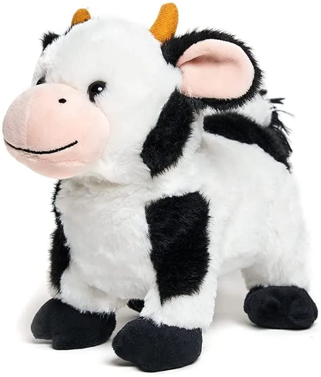 Cuddle Barn - Barnyard Buddies Cow Animated Singing Cow Plush Stuffed Animal Walks and Wags Tail to Old Macdonald, 8 Inches