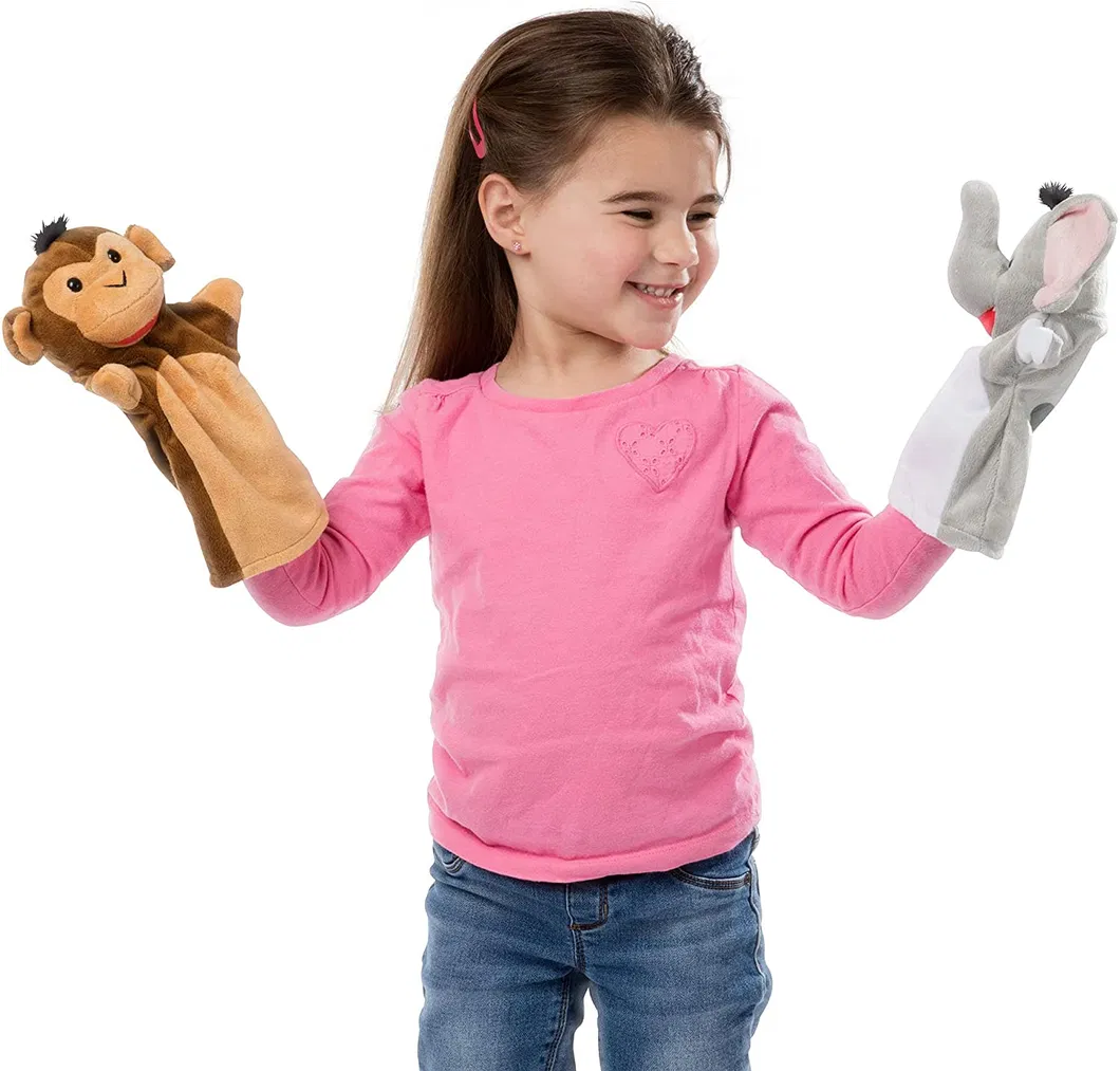 Custom Factory Fuzzy Custom Fancy Small Stuffed Long Fur Finger Puppet Gloves Toy Hand Puppet Animal Stuffed Plush Toy Mascot