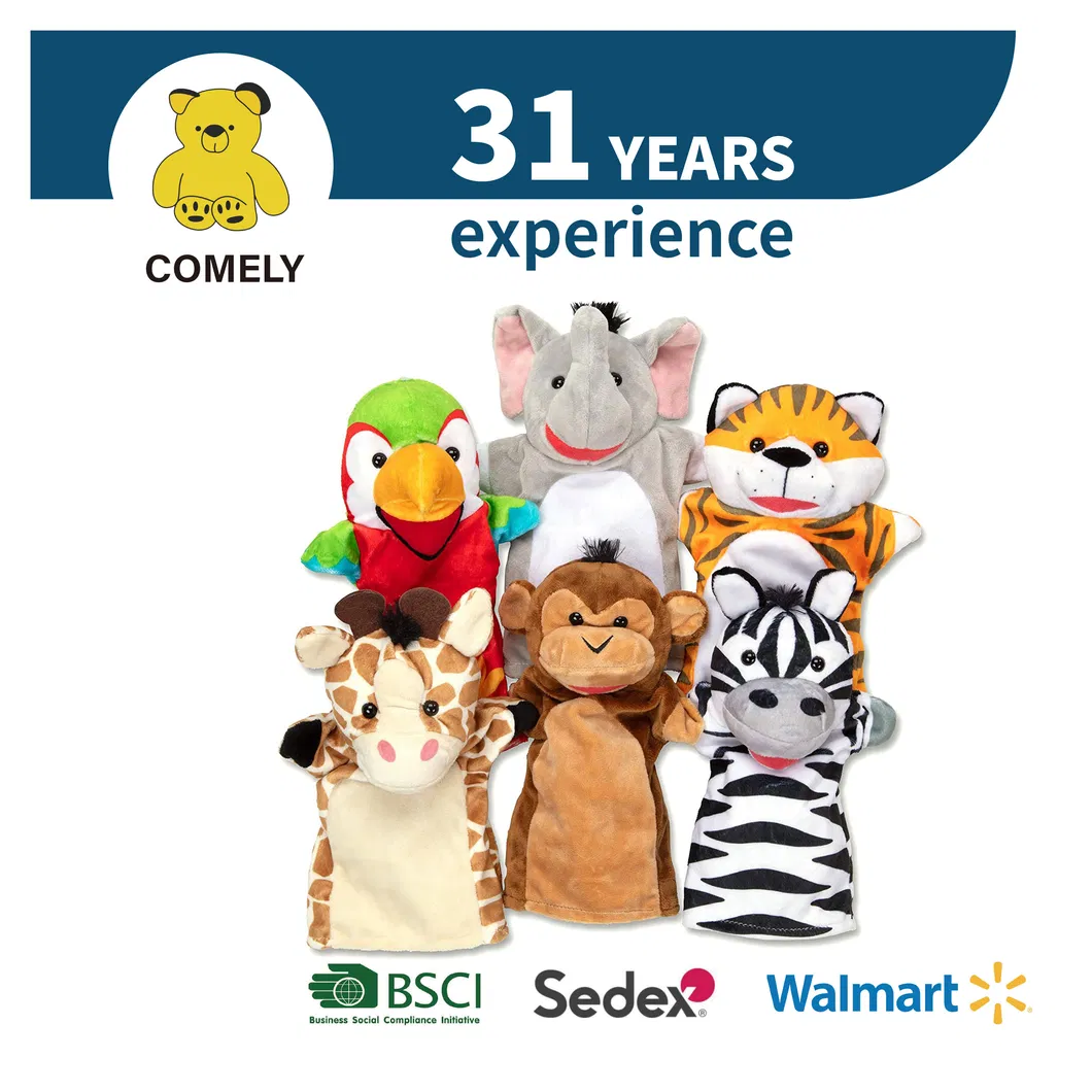 Custom Factory Fuzzy Custom Fancy Small Stuffed Long Fur Finger Puppet Gloves Toy Hand Puppet Animal Stuffed Plush Toy Mascot