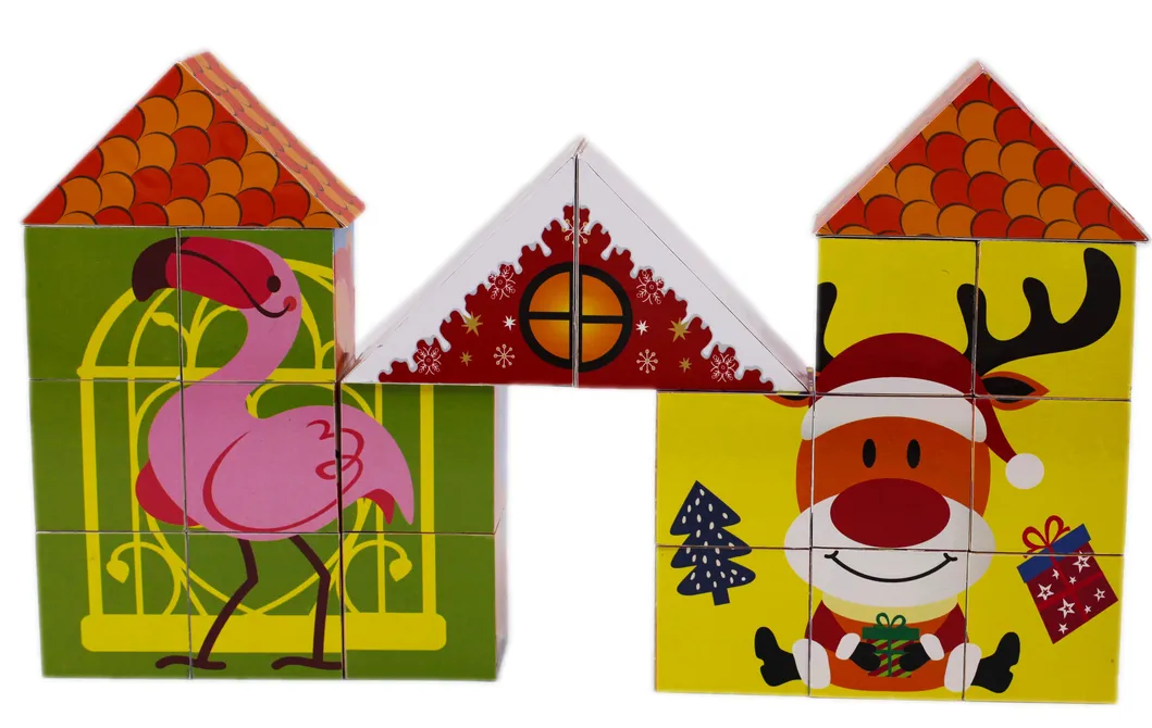 Custom Paper Wooden Block Furniture House Scene Educational Educational DIY Toys