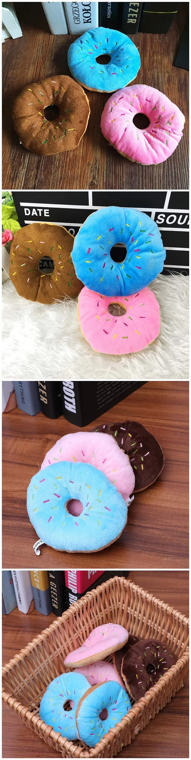Dog Chew Soft Plush Donut Shaped Squeaking Sound Pet Toy