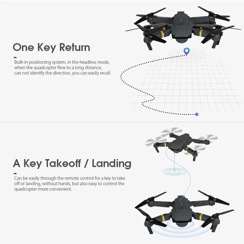 E58 Black Foldable Quadcopter RC Drone with 0.3MP/2.0MP/5.0MP Camera (E58-1080P-box)