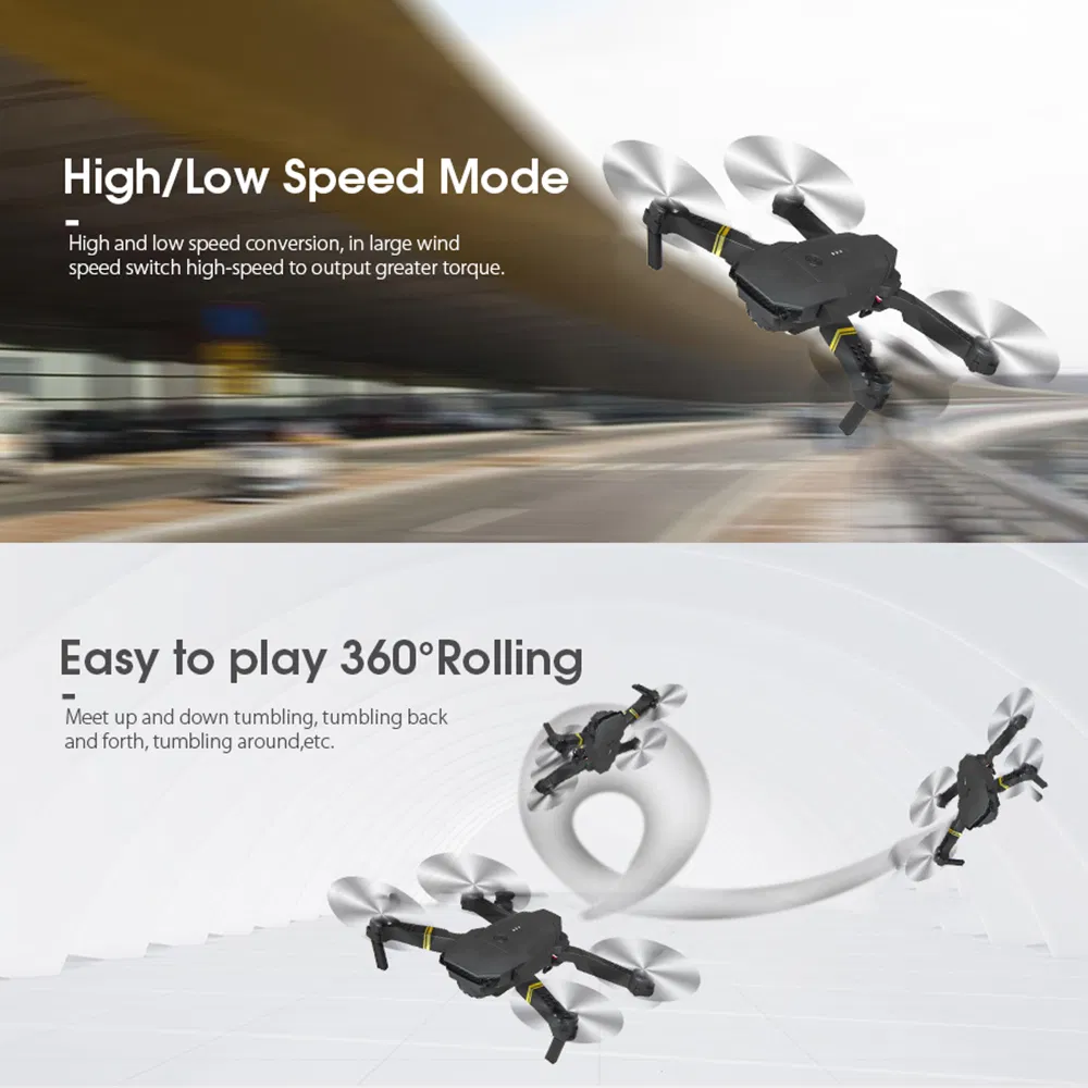 E58 Black Foldable Quadcopter RC Drone with 0.3MP/2.0MP/5.0MP Camera (E58-1080P-box)