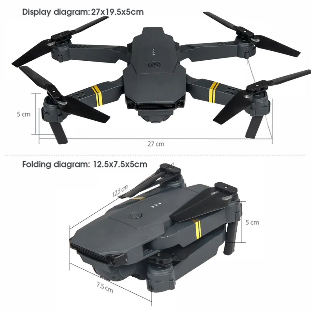 E58 Black Foldable Quadcopter RC Drone with 0.3MP/2.0MP/5.0MP Camera (E58-1080P-box)