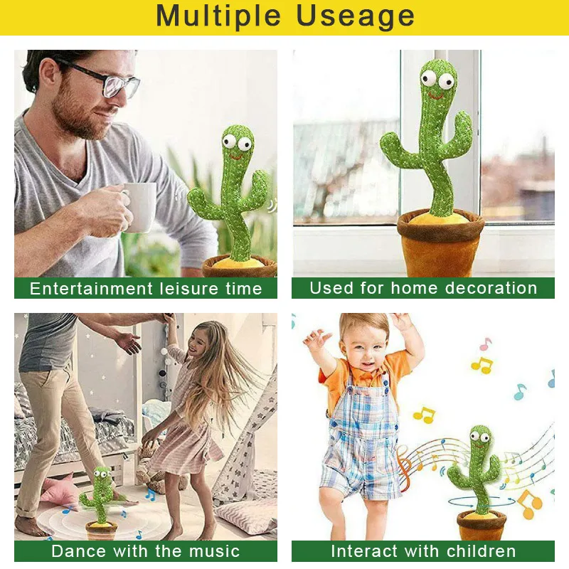 Electric Dancing Cactus Toy Singing Talking Cactus Plush Toys Funny Cactus Doll