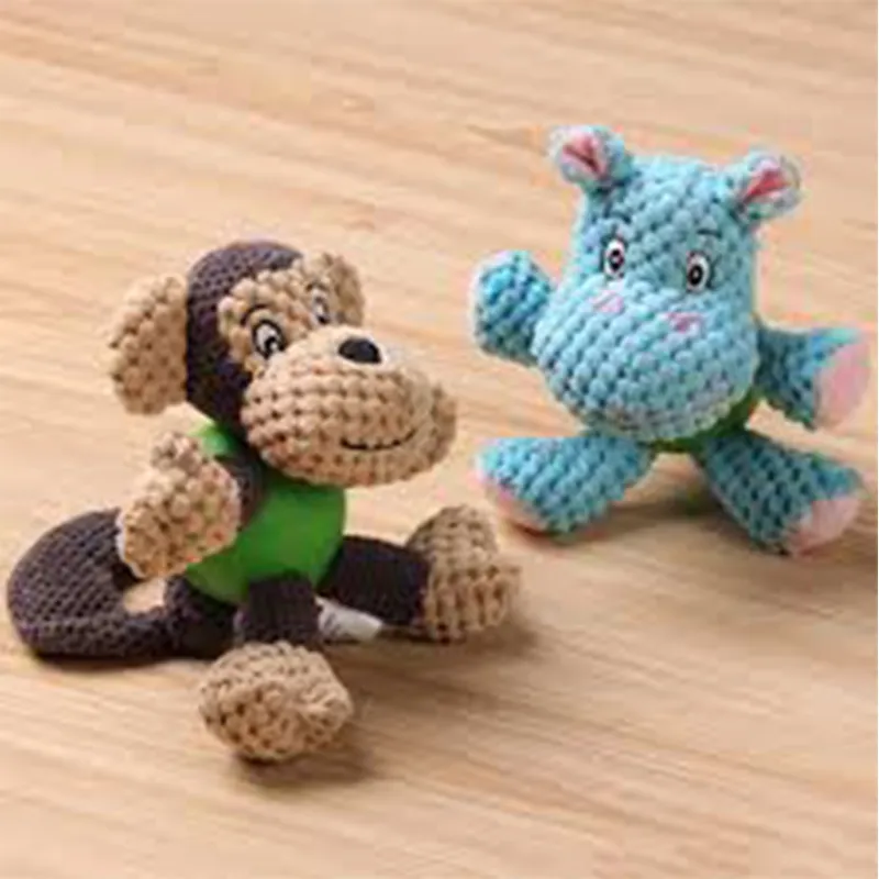 Factory Cheap Ome Monkey/ Hippopotamus Pet Plush Squeaky Chew Toy Dog Supplies