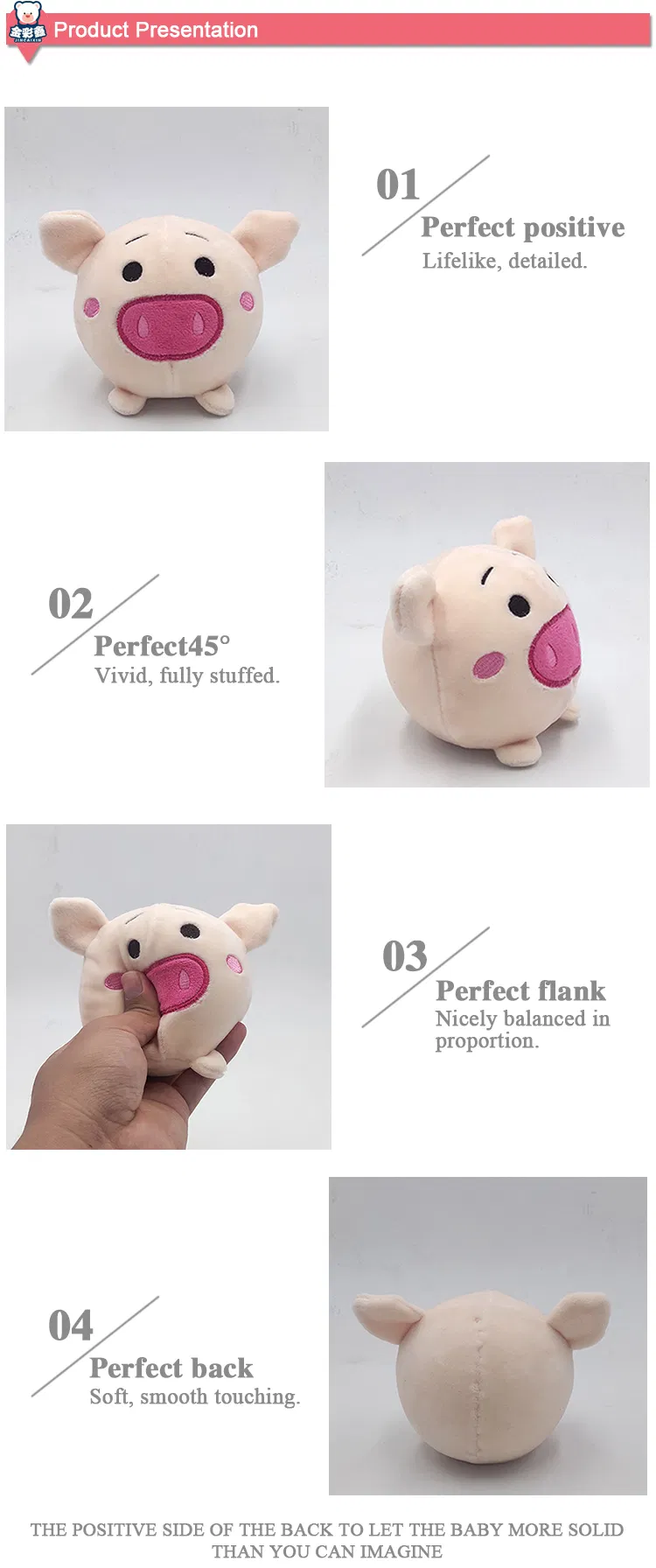 Factory Wholesale 8cm Dia Cute Pink Plush Soft Stuffed Squeezable Pig Squishy
