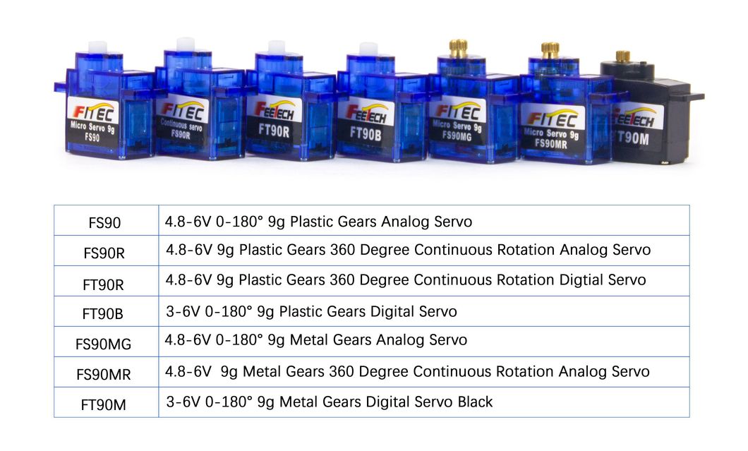 Feetech Analog Plastic Gears 9g Micro 180 Degrees Rotation Servo