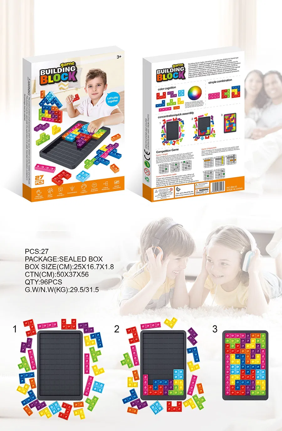 Fidget Push Bubble Sensory Toy Tetris Puzzle to Relieve Autism