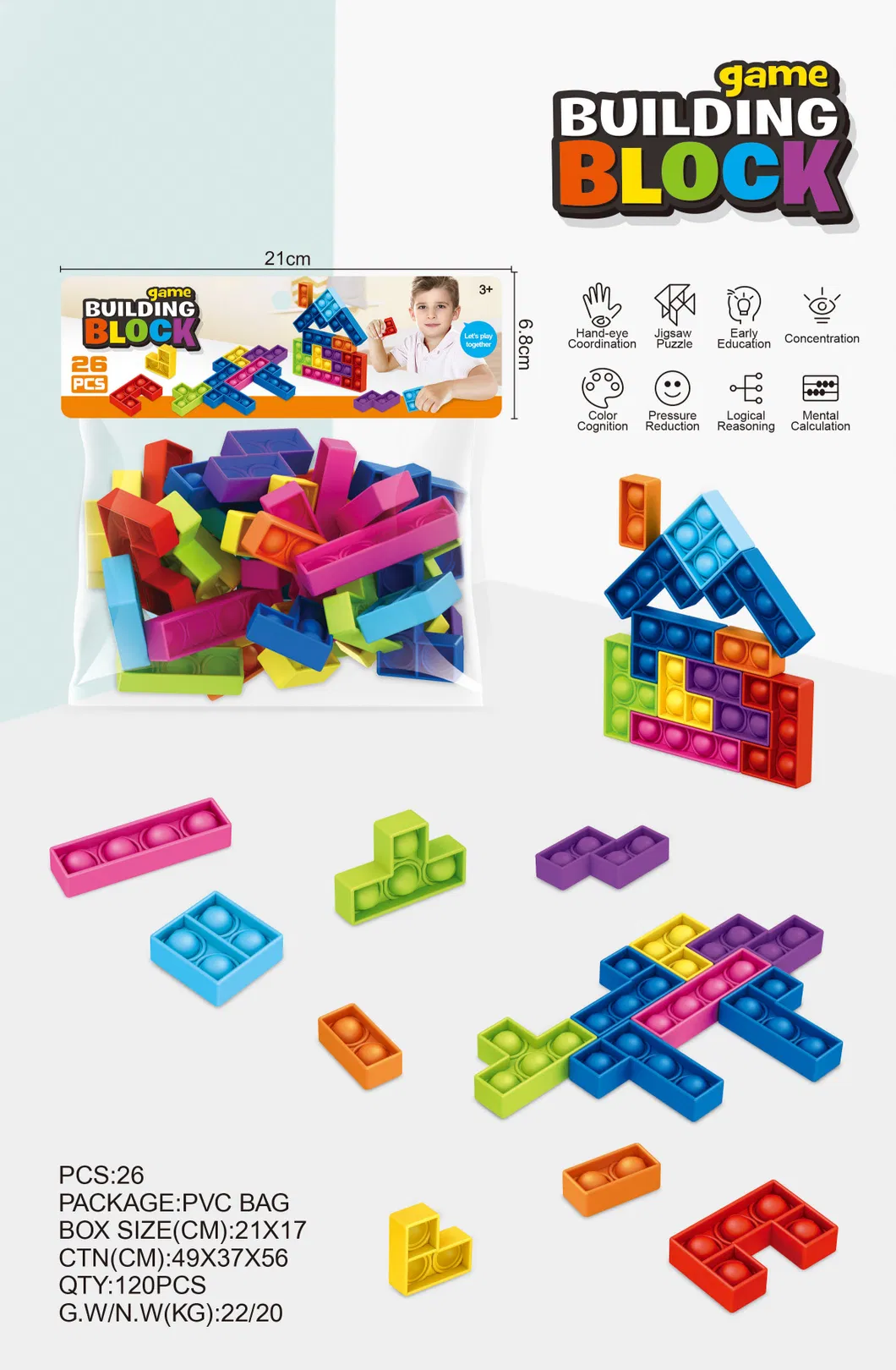 Fidget Push Bubble Sensory Toy Tetris Puzzle to Relieve Autism