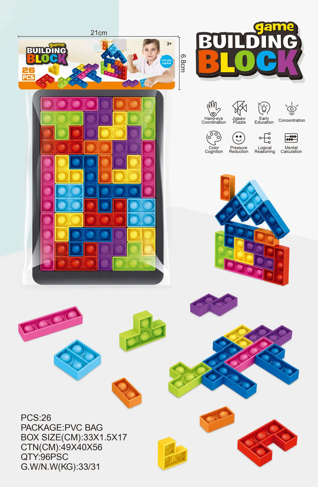 Fidget Push Bubble Sensory Toy Tetris Puzzle to Relieve Autism