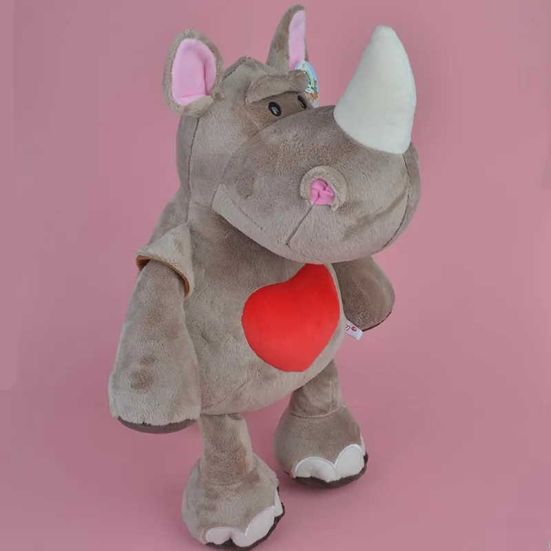 Hot Promotional Gifts Rhinoceros Dolls with Red Heart Lovely Plush Toys Warming Soothing Stuffed Rhino Toy