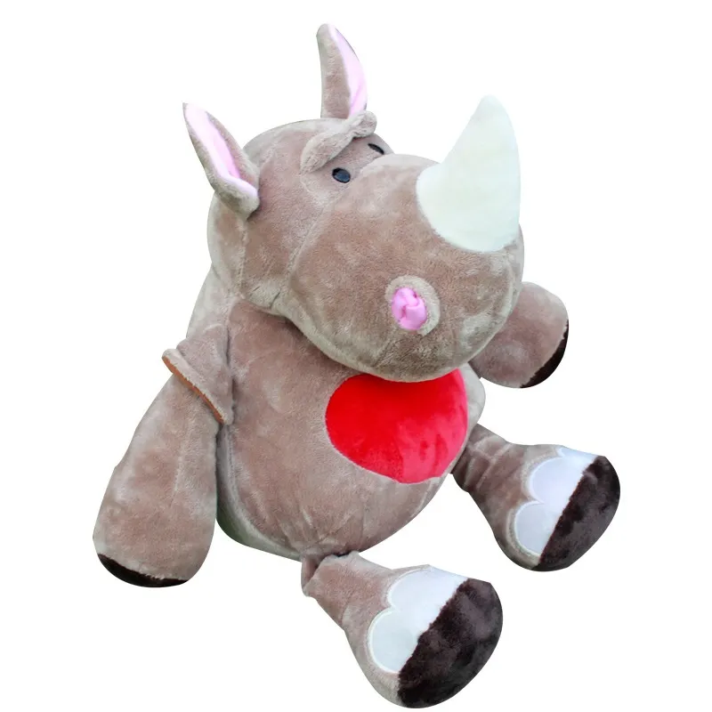 Hot Promotional Gifts Rhinoceros Dolls with Red Heart Lovely Plush Toys Warming Soothing Stuffed Rhino Toy