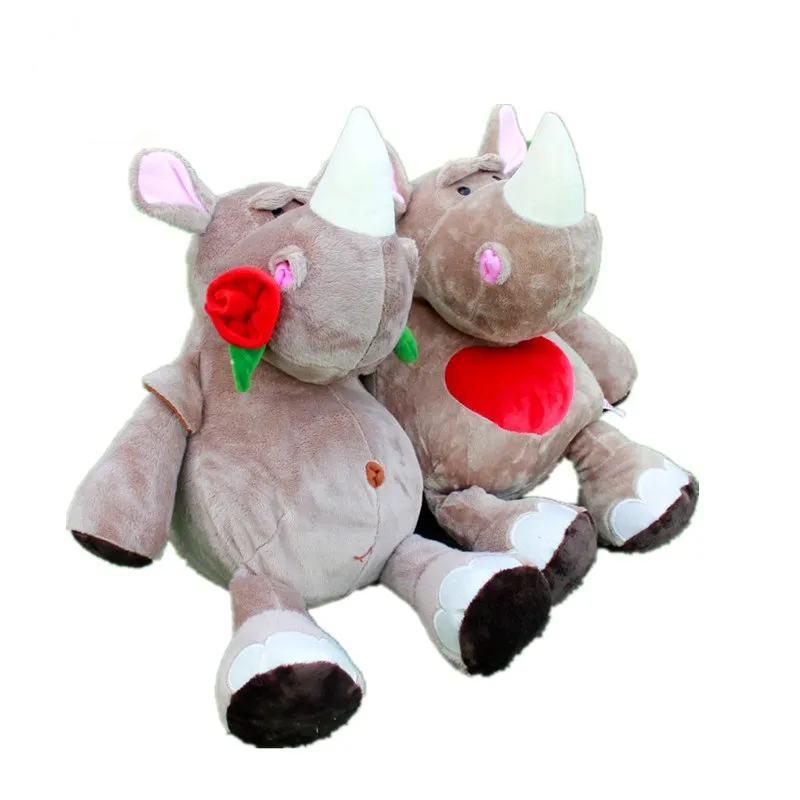 Hot Promotional Gifts Rhinoceros Dolls with Red Heart Lovely Plush Toys Warming Soothing Stuffed Rhino Toy