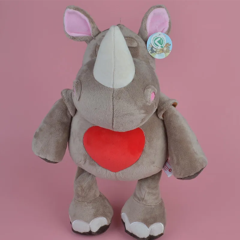 Hot Promotional Gifts Rhinoceros Dolls with Red Heart Lovely Plush Toys Warming Soothing Stuffed Rhino Toy