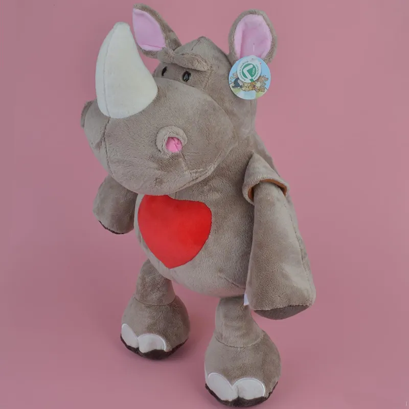 Hot Promotional Gifts Rhinoceros Dolls with Red Heart Lovely Plush Toys Warming Soothing Stuffed Rhino Toy