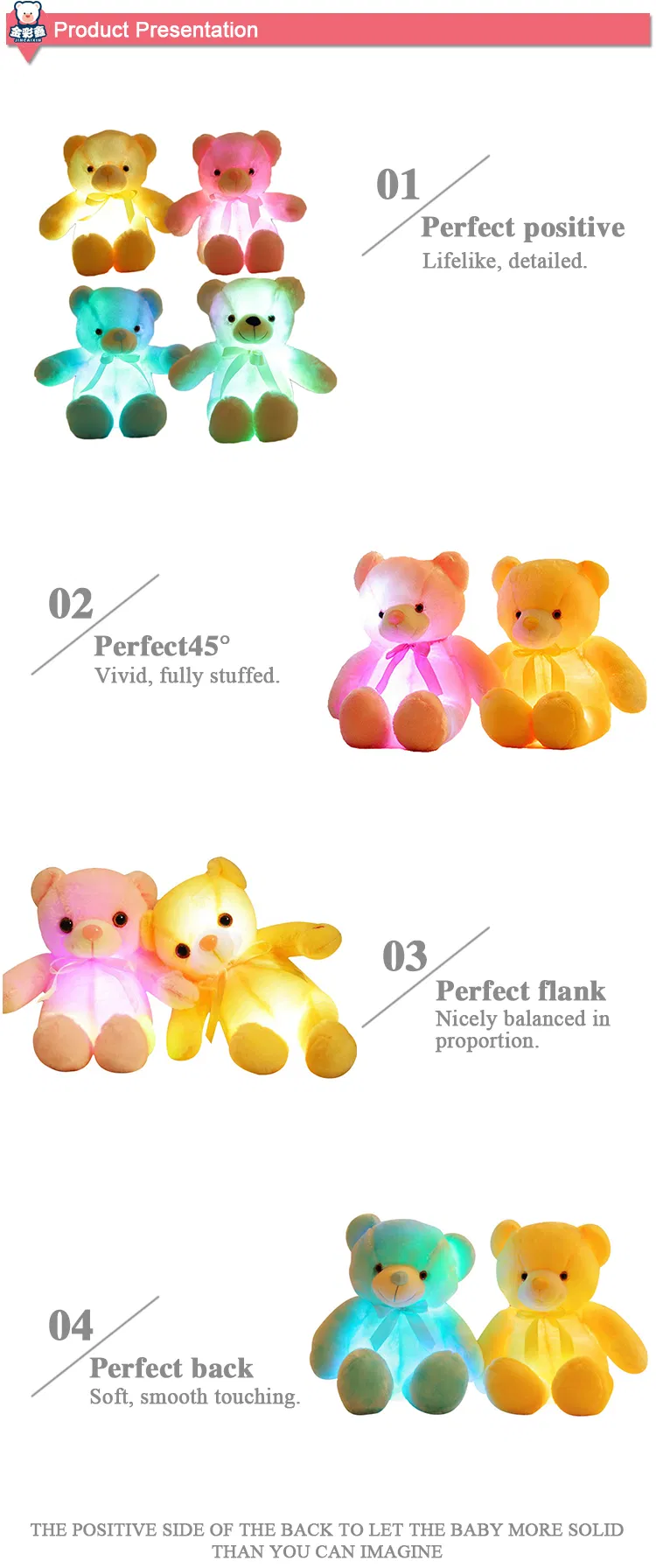 Hot Sale 25cm Soft Plush Toy Stuffed Animal LED Light up Teddy Bear