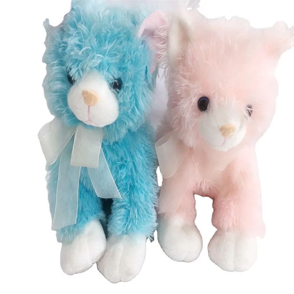 Hot Sale Stuffed Plush Animal Cute Twins Cats in Blue an Pink Bowknot