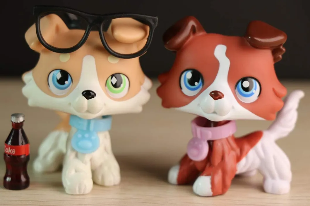 Judylovelps Lps Custom Coffee Collie and Vanilla Collie, 2PCS Custom Collie Ooak Rare Figures with Lps Accessories Kids Gift