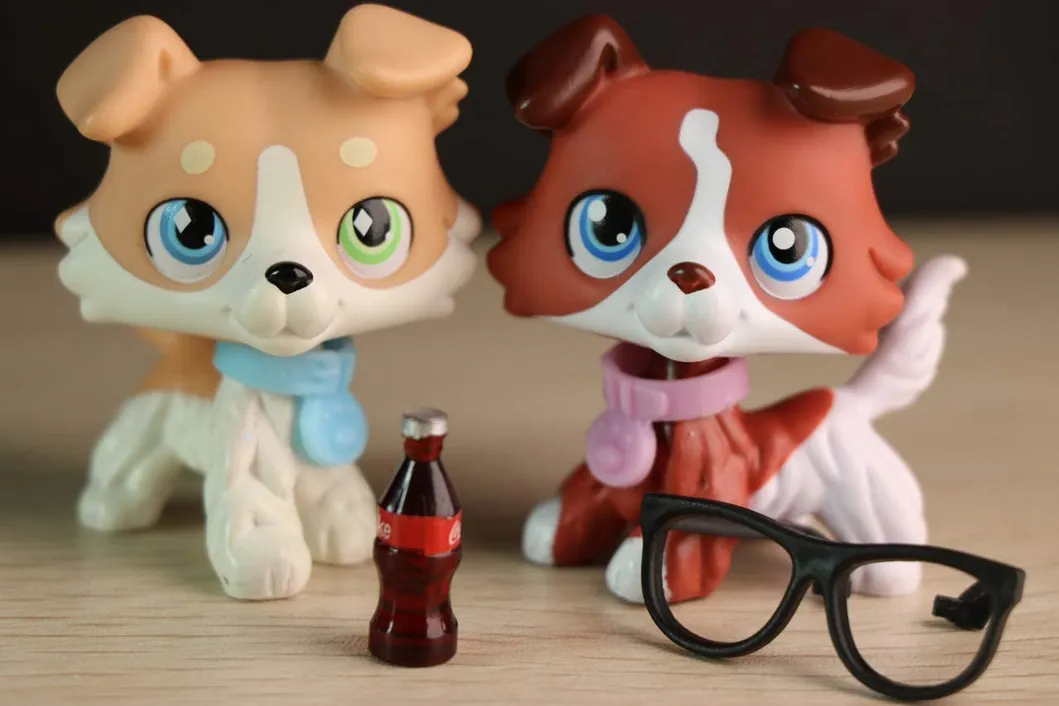 Judylovelps Lps Custom Coffee Collie and Vanilla Collie, 2PCS Custom Collie Ooak Rare Figures with Lps Accessories Kids Gift