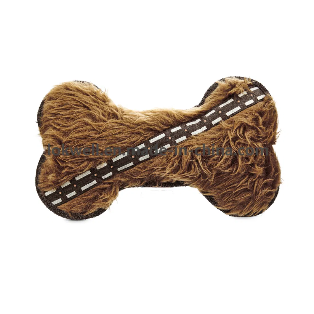 Lovely Brown Dog Bone Shape Fluffy Pet Dog Toy with Stripe