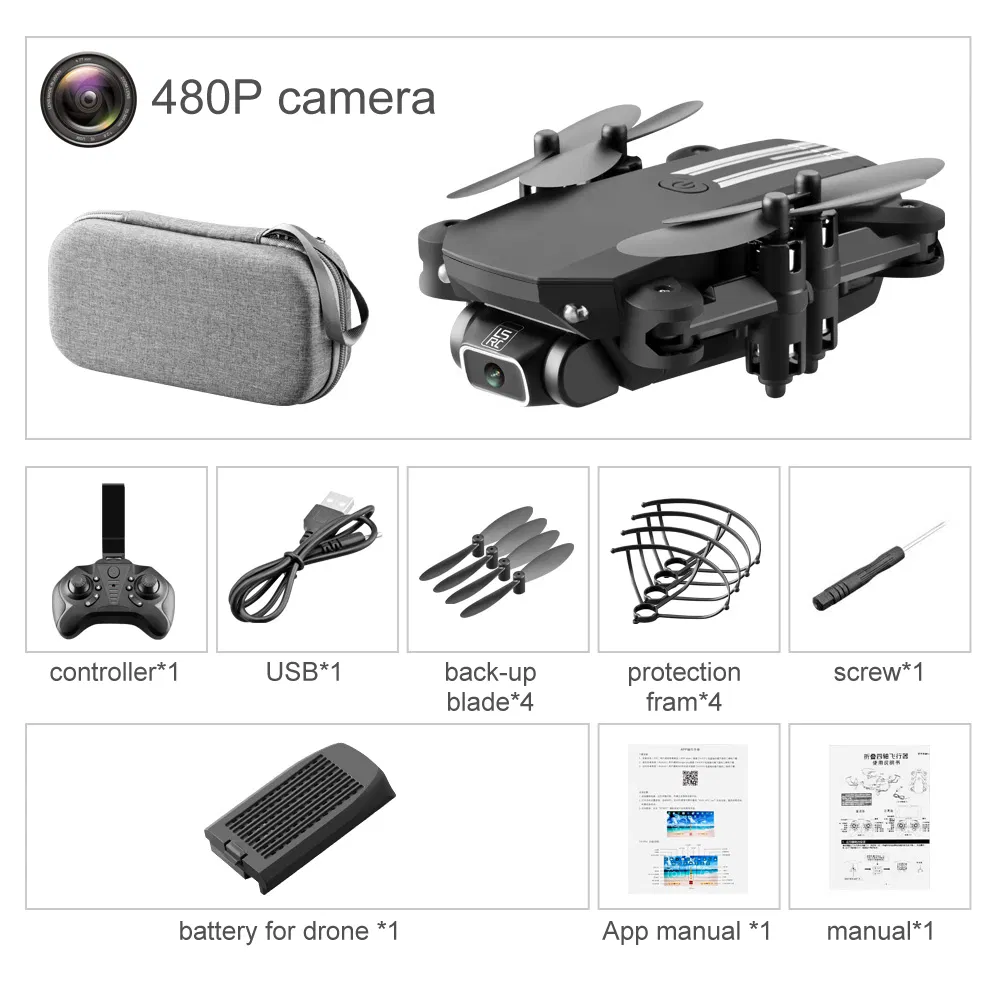 Mini WiFi Fpv with 0.3MP/5.0/4kmp HD Camera Altitude Hold Mode Foldable Quadcopter RTF RC Drone for Kids with CE (MINI-Black-480P-bag)