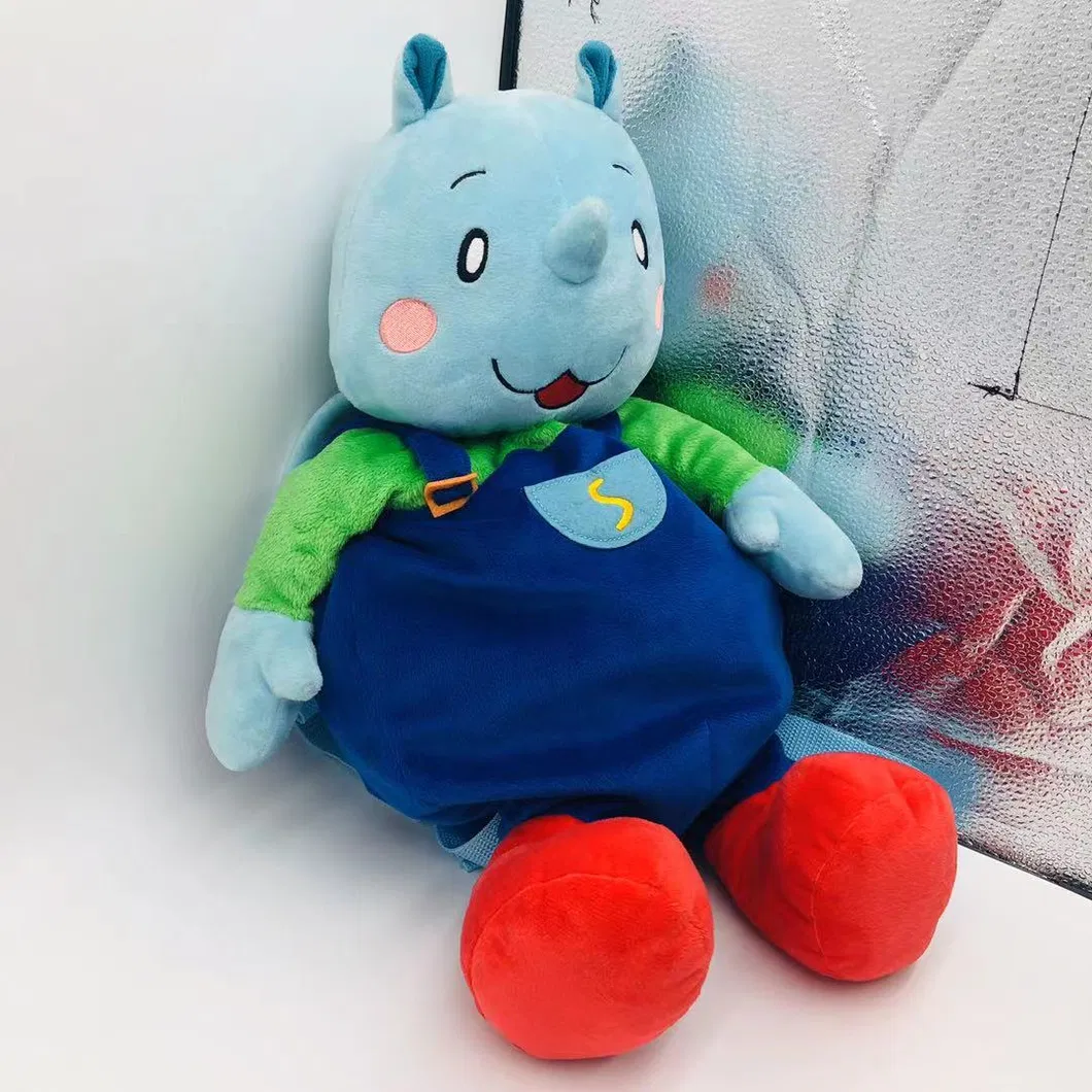 New Design Custom Cheap Cartoon Plush Rhinoceros Animal Backpack Baby Backpack School Animal Plush Toy with Backpack for Children
