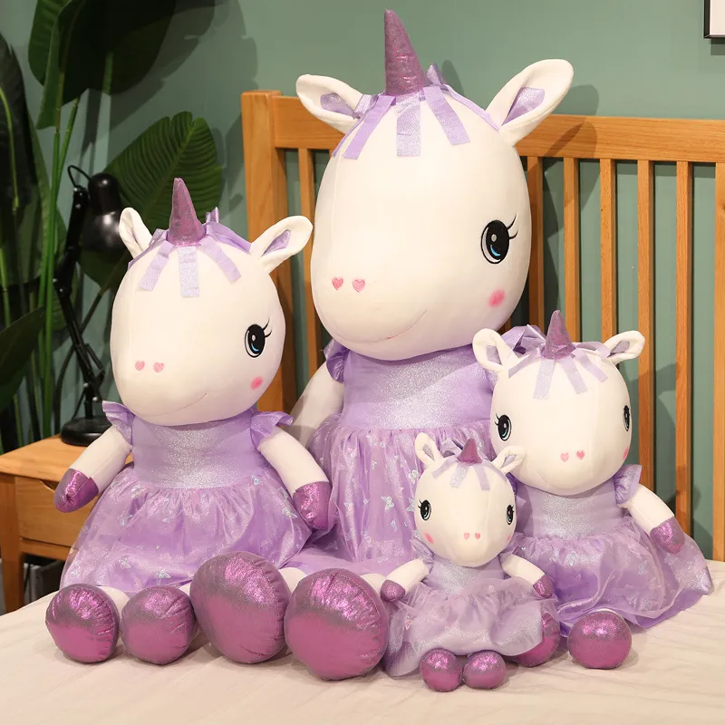 Pink White Rainbow Unicorn Soft Toy with Wings Lying on Front Stuffed Unicorn Plush Toy