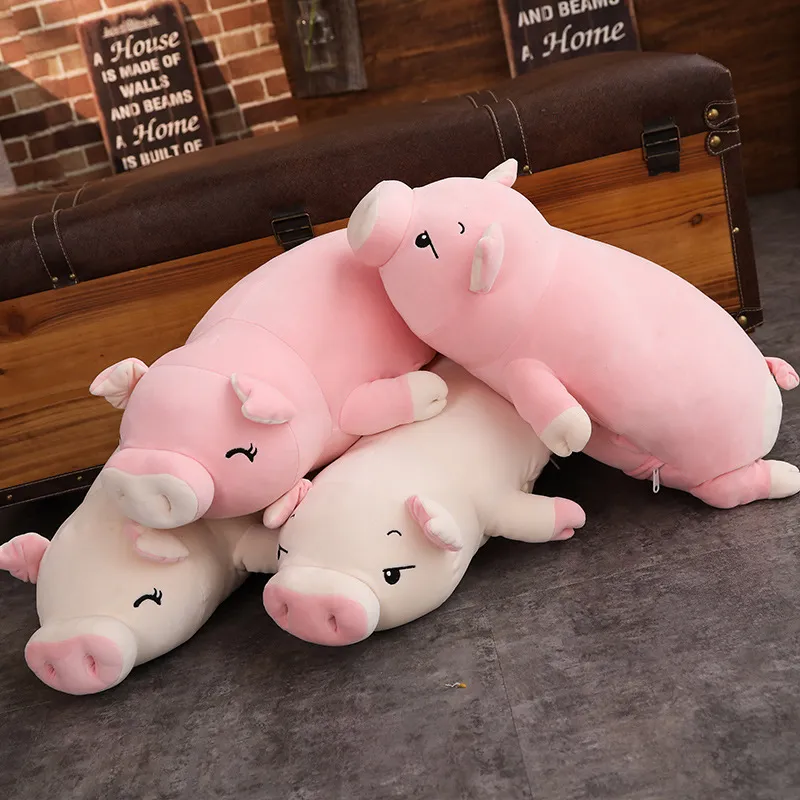 Plush Lovely Pig Stuffed Doll Lying Plush Piggy Toy White/Pink Animals Soft Plushie Gift