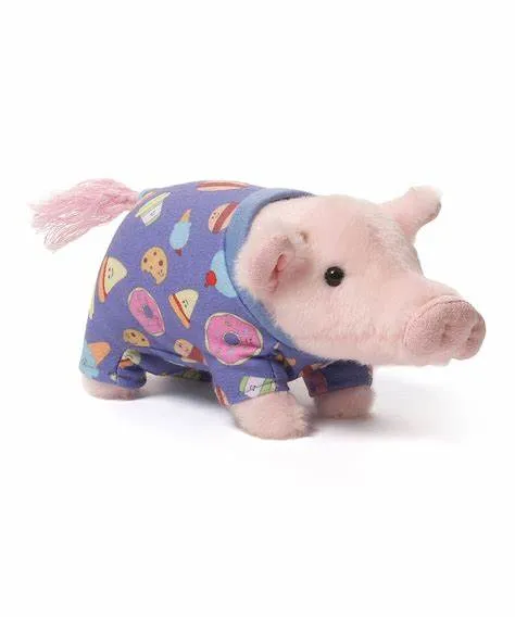 Pretty Pink Pig in Blue Shirt Plush Animal Toys Cushion