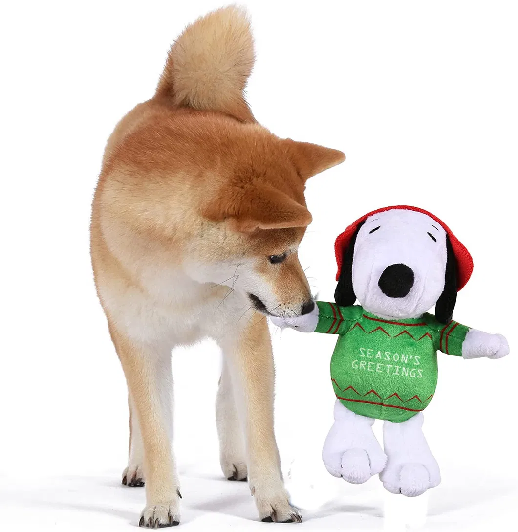 Red Earmuffs Snoopy Stuffed Dog Plush Toy with Squeaking Sound