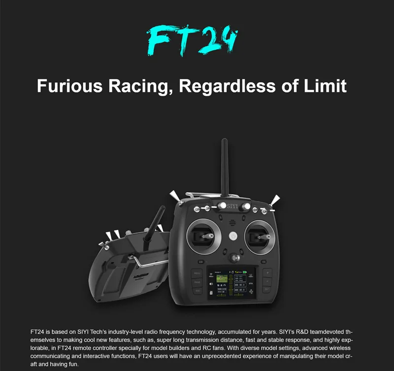 Siyi FT24 15km 2.4G 12CH Long Range Radio Transmitter with Fr Receiver for Tbs Crossfire/ Frsky R9m RF Module Fpv Drones