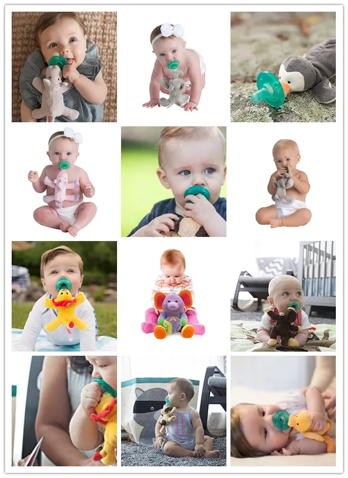 Soft Grey Elephant Animal Plush Pacifier Toy for Babies