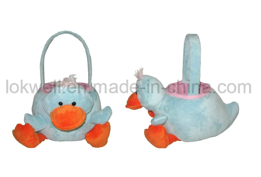 Soft Plush Stuffed Blue Duck Animal Candy Basket Toy