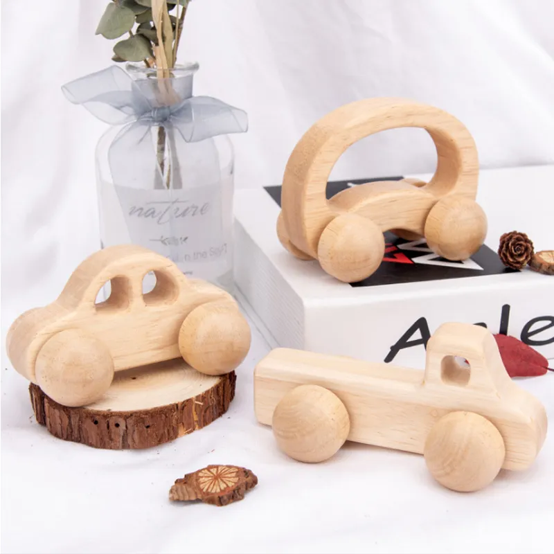 Wooden Car Push Set Toy for Kids 2 Years up Educational Montessori Wooden Vehicles for Preschool Learning Aids Baby Boys Girls Toddlers
