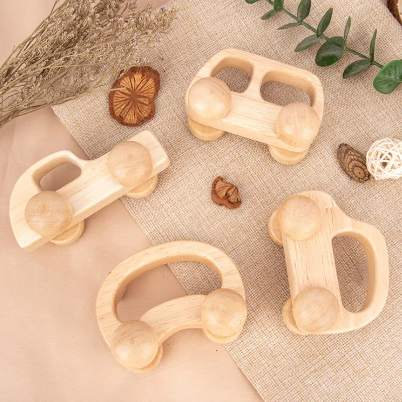 Wooden Car Push Set Toy for Kids 2 Years up Educational Montessori Wooden Vehicles for Preschool Learning Aids Baby Boys Girls Toddlers